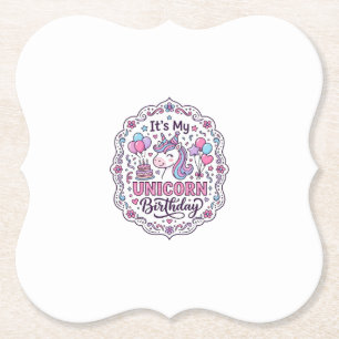 Unicorn It's My Unicorn Birthday Playful Shirt Gra Paper Coaster