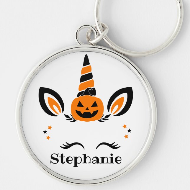 Unicorn Jack O Lantern With Name Key Ring (Front)