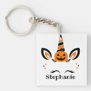 Unicorn Jack O Lantern With Name Key Ring