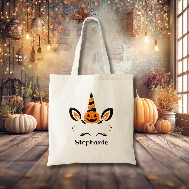 Unicorn Jack O Lantern With Name Tote Bag (Creator Uploaded)