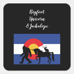 Unicorn Jackalope and Bigfoot Square Sticker