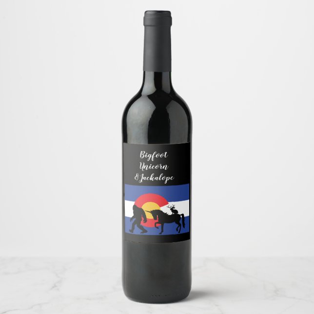 Unicorn Jackalope and Bigfoot Wine Label (Front)