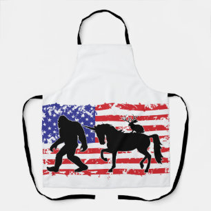 Unicorn, Jackalope, Bigfoot and the American Flag Apron