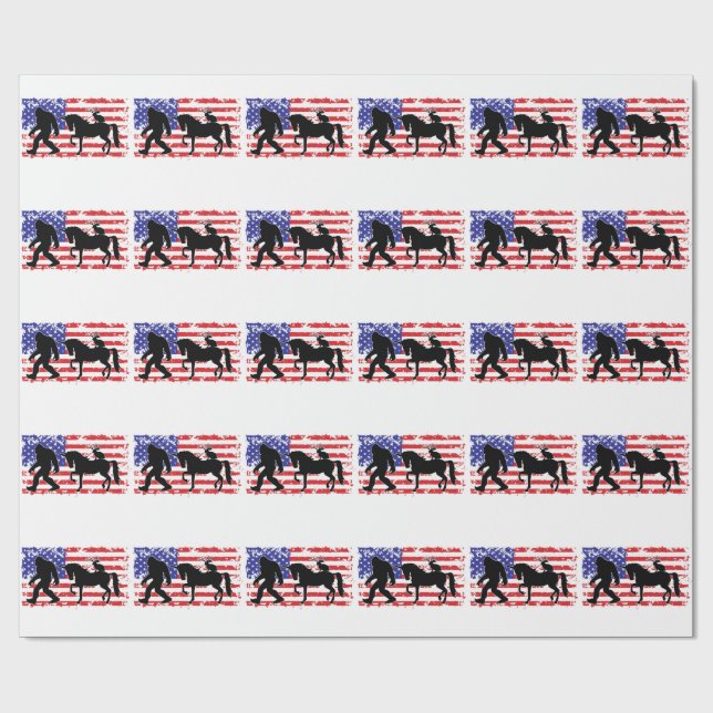 Unicorn, Jackalope, Bigfoot and the American Flag Wrapping Paper (Flat)