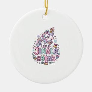 Unicorn Jingle Horns Charming Apparel Graphic_1 Ceramic Ornament