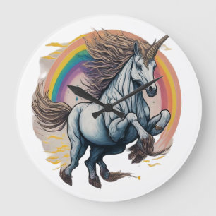 unicorn jumping over a rainbow. large clock