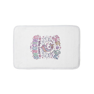 Unicorn Just a Girl Who Loves Unicorns White Backg Bath Mat