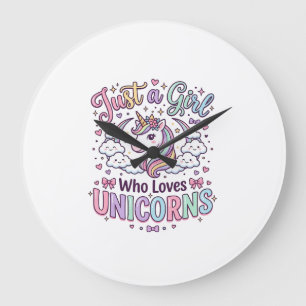 Unicorn Just a Girl Who Loves Unicorns White Backg Large Clock