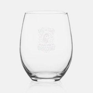 Unicorn Just a Girl Who Loves Unicorns White Backg Stemless Wine Glass