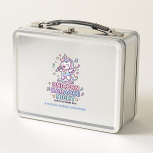 Unicorn Karaoke Night Bold Typography Product Grap Metal Lunch Box