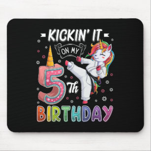 Unicorn Karate 5th Birthday Five 5 Years Old Taekw Mouse Pad