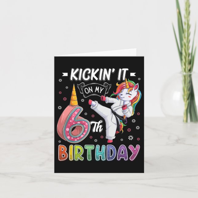 Unicorn Karate 6th Birthday Six 6 Years Old Taekwo Card (Front)