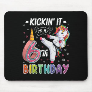Unicorn Karate 6th Birthday Six 6 Years Old Taekwo Mouse Pad