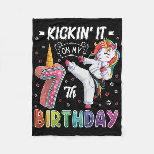 Unicorn Karate 7th Birthday 7 Seven Years Old Taek Fleece Blanket