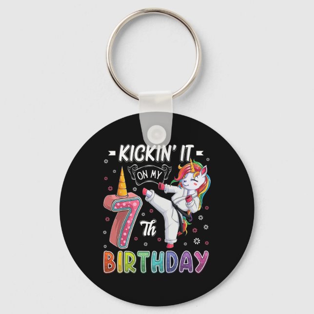 Unicorn Karate 7th Birthday 7 Seven Years Old Taek Key Ring (Front)