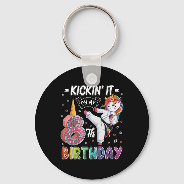 Unicorn Karate 8th Birthday Eight 8 Years Old Taek Key Ring (Front)