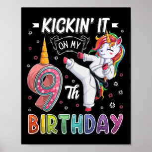 Unicorn Karate 9th Birthday Nine 9 Years Old Taekw Poster