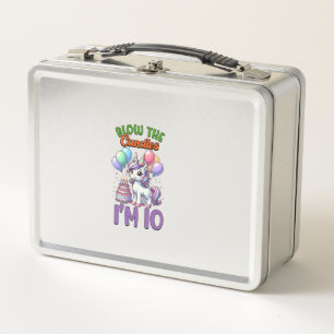 Unicorn Kids 10th Birthday Party Boy 10 Year Old B Metal Lunch Box