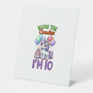 Unicorn Kids 10th Birthday Party Boy 10 Year Old B Pedestal Sign