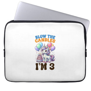 Unicorn Kids 3rd Birthday Party Boy 3 Year Old Bda Laptop Sleeve