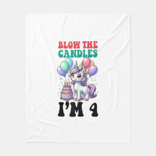 Unicorn Kids 4th Birthday Party Boy 4 Year Old Bda Fleece Blanket