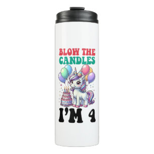 Unicorn Kids 4th Birthday Party Boy 4 Year Old Bda Thermal Tumbler