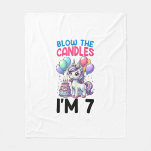 Unicorn Kids 7th Birthday Party Boy 7 Year Old Bda Fleece Blanket