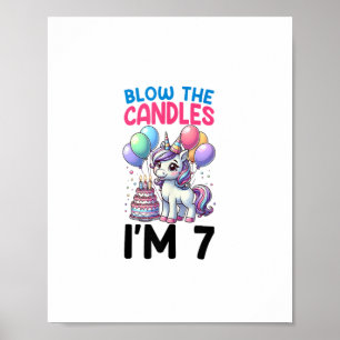 Unicorn Kids 7th Birthday Party Boy 7 Year Old Bda Poster