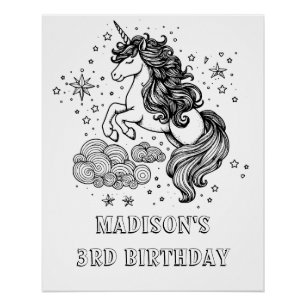 Unicorn Kids Birthday Keepsake Colouring  Poster