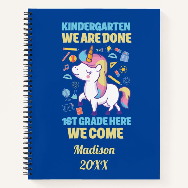 Unicorn Kindergarten Graduation 1st Grade Notebook (Front)
