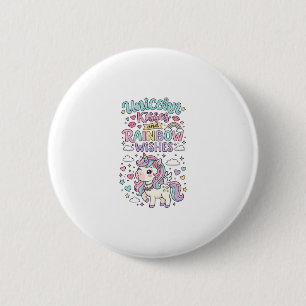 Unicorn Kisses and Rainbow Wishes Cute Pastel Grap 6 Cm Round Badge