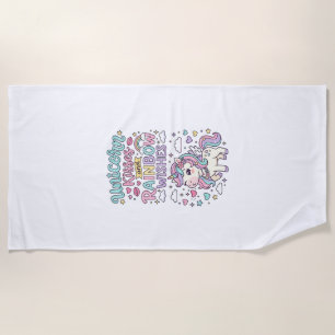 Unicorn Kisses and Rainbow Wishes Cute Pastel Grap Beach Towel