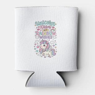Unicorn Kisses and Rainbow Wishes Cute Pastel Grap Can Cooler