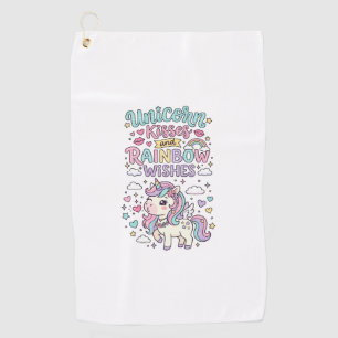 Unicorn Kisses and Rainbow Wishes Cute Pastel Grap Golf Towel