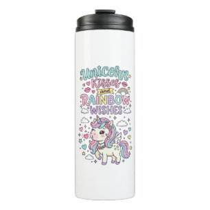 Unicorn Kisses and Rainbow Wishes Cute Pastel Grap Thermal Tumbler