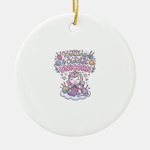 Unicorn Knitting Crochet Unicorn Adorable Typograp Ceramic Ornament