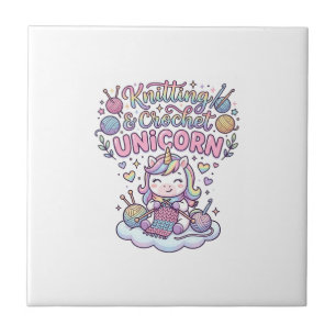 Unicorn Knitting Crochet Unicorn Adorable Typograp Ceramic Tile