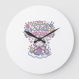 Unicorn Knitting Crochet Unicorn Adorable Typograp Large Clock
