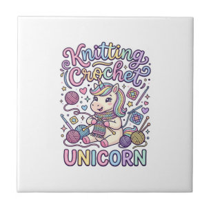 Unicorn Knitting Crochet Unicorn Charming White Ba Ceramic Tile