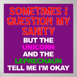 Unicorn Leprechaun Funny Poster Sign