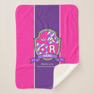 Unicorn letter R Remi name meaning pink crest Sherpa Blanket