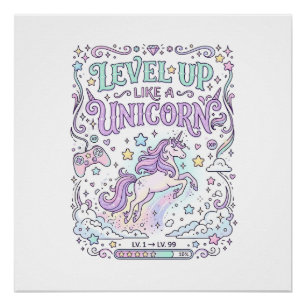 Unicorn Level Up Like a Unicorn Adorable Marketpla Poster