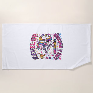 Unicorn Level Up Like a Unicorn Commercial Cute Gi Beach Towel