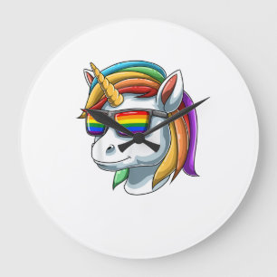 Unicorn LGBT Unicorn With LGBT Sunglasses Pride Un Large Clock