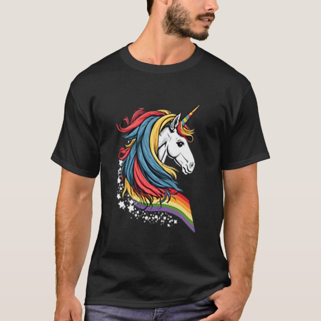 Unicorn LGBTQ Pride Rainbow Horse T-Shirt (Front)