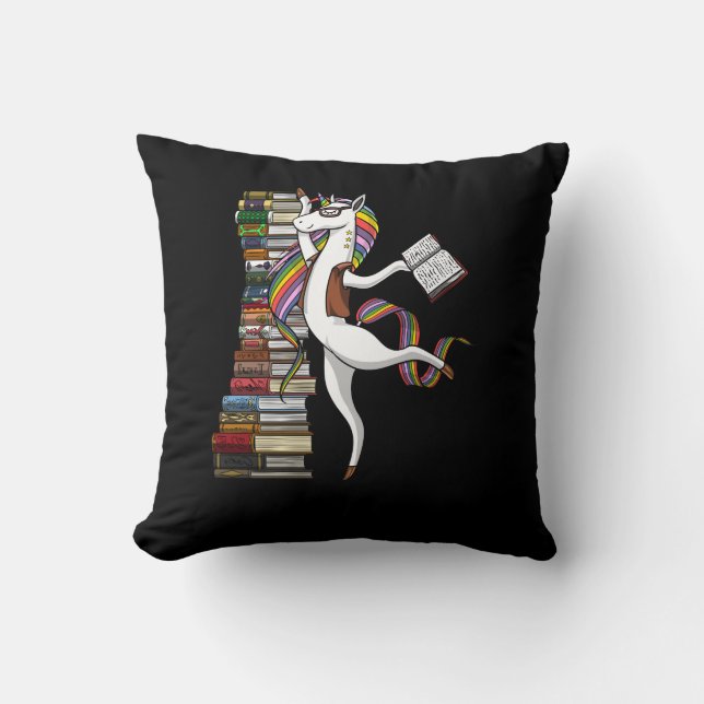 Unicorn Librarian Magical Book Reading Nerd Cushion (Front)