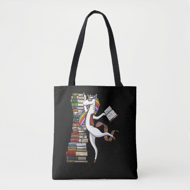 Unicorn Librarian Magical Book Reading Nerd Tote Bag (Front)