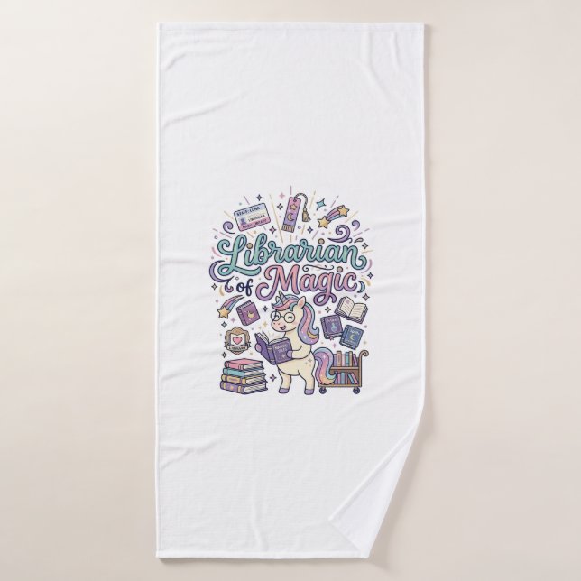 Unicorn Librarian of Magic Print Ready Apparel Gra Bath Towel (Bath Towel)