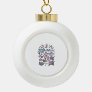 Unicorn Librarian of Magic Print Ready Apparel Gra Ceramic Ball Christmas Ornament