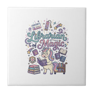 Unicorn Librarian of Magic Print Ready Apparel Gra Ceramic Tile